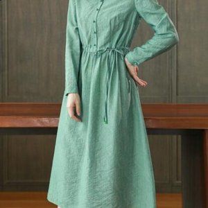 Slim doll collar long-sleeved temperament in the long skirt woman